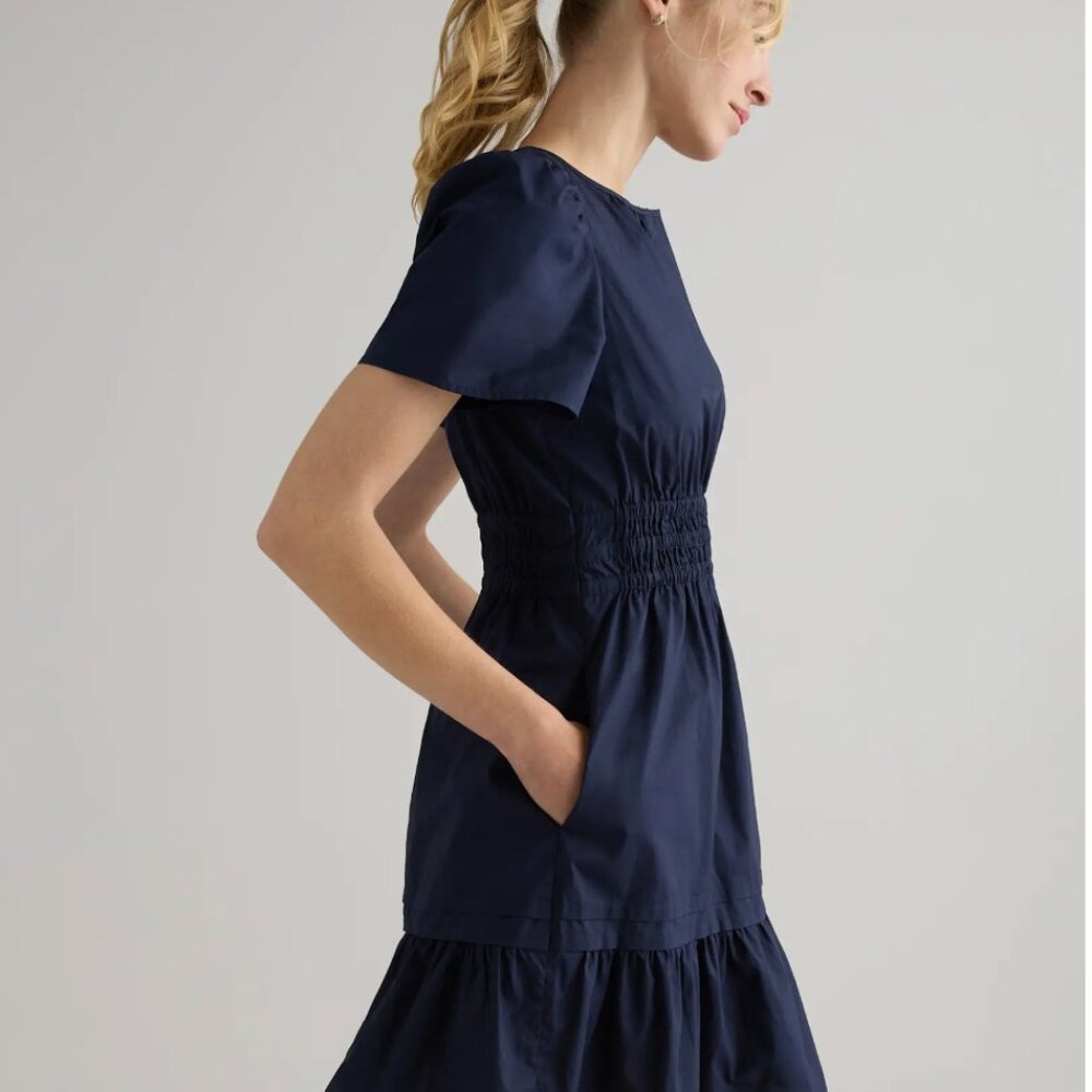 NWT Quince Women's Organic Cotton Poplin Tiered Mini Dress Navy Size Medium - Picture 11 of 13